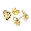 Oro Laminado Stud Earring, Gold Filled Style Heart and Butterfly Design, with Multicolor Micro Pave, Polished, Golden Finish, 02.233.0052.2