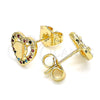 Oro Laminado Stud Earring, Gold Filled Style Heart and Butterfly Design, with Multicolor Micro Pave, Polished, Golden Finish, 02.233.0052.2