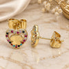 Oro Laminado Stud Earring, Gold Filled Style Heart and Butterfly Design, with Multicolor Micro Pave, Polished, Golden Finish, 02.233.0052.2