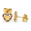 Oro Laminado Stud Earring, Gold Filled Style Heart and Butterfly Design, with Multicolor Micro Pave, Polished, Golden Finish, 02.233.0052.2