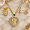 Oro Laminado Earring and Pendant Adult Set, Gold Filled Style Heart and Butterfly Design, with White Micro Pave, Polished, Golden Finish, 10.233.0046