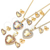 Oro Laminado Earring and Pendant Adult Set, Gold Filled Style Heart and Butterfly Design, with White Micro Pave, Polished, Golden Finish, 10.233.0046