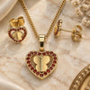 Oro Laminado Earring and Pendant Adult Set, Gold Filled Style Heart and Butterfly Design, with Garnet Micro Pave, Polished, Golden Finish, 10.233.0046.1