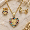 Oro Laminado Earring and Pendant Adult Set, Gold Filled Style Heart and Butterfly Design, with Multicolor Micro Pave, Polished, Golden Finish, 10.233.0046.2