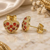 Oro Laminado Stud Earring, Gold Filled Style Heart Design, with Garnet Cubic Zirconia, Polished, Golden Finish, 02.213.0138.1