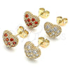 Oro Laminado Stud Earring, Gold Filled Style Heart Design, with Garnet Cubic Zirconia, Polished, Golden Finish, 02.213.0138.1