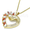 Oro Laminado Pendant Necklace, Gold Filled Style Heart Design, with Garnet and White Cubic Zirconia, Polished, Golden Finish, 04.213.0006.1.20 (02 MM Thickness, 20 Inches Length)