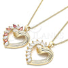 Oro Laminado Pendant Necklace, Gold Filled Style Heart Design, with Garnet and White Cubic Zirconia, Polished, Golden Finish, 04.213.0006.1.20 (02 MM Thickness, 20 Inches Length)