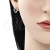 Oro Laminado Earring and Pendant Adult Set, Gold Filled Style Heart Design, with Garnet and White Cubic Zirconia, Polished, Golden Finish, 10.213.0013.1