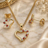 Oro Laminado Earring and Pendant Adult Set, Gold Filled Style Heart Design, with Garnet and White Cubic Zirconia, Polished, Golden Finish, 10.213.0013.1