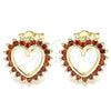 Oro Laminado Stud Earring, Gold Filled Style Heart Design, with Garnet Cubic Zirconia, Polished, Golden Finish, 02.284.0032.1