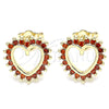 Oro Laminado Stud Earring, Gold Filled Style Heart Design, with Garnet Cubic Zirconia, Polished, Golden Finish, 02.284.0032.1