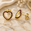 Oro Laminado Stud Earring, Gold Filled Style Heart Design, with Garnet Cubic Zirconia, Polished, Golden Finish, 02.284.0032.1