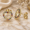 Oro Laminado Stud Earring, Gold Filled Style Heart Design, with Multicolor Cubic Zirconia, Polished, Golden Finish, 02.284.0032.2