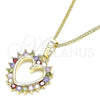 Oro Laminado Pendant Necklace, Gold Filled Style Heart Design, with Multicolor Cubic Zirconia, Polished, Golden Finish, 04.284.0055.2.20 (02 MM Thickness, 20 Inches Length)