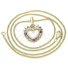 Oro Laminado Pendant Necklace, Gold Filled Style Heart Design, with Multicolor Cubic Zirconia, Polished, Golden Finish, 04.284.0055.2.20 (02 MM Thickness, 20 Inches Length)