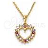 Oro Laminado Pendant Necklace, Gold Filled Style Heart Design, with Multicolor Cubic Zirconia, Polished, Golden Finish, 04.284.0055.2.20 (02 MM Thickness, 20 Inches Length)