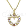 Oro Laminado Pendant Necklace, Gold Filled Style Heart Design, with Multicolor Cubic Zirconia, Polished, Golden Finish, 04.284.0055.2.20 (02 MM Thickness, 20 Inches Length)