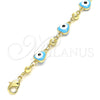 Oro Laminado Fancy Anklet, Gold Filled Style Evil Eye and Hand Design, Turquoise Enamel Finish, Golden Finish, 03.213.0037.4.10 (08 MM Thickness, 10 Inches Length)