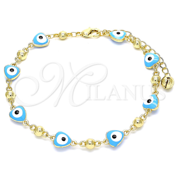 Gold Filled Anklet — Fancy Anklet Evil Eye and Hand Design Turquoise — main product view — SKU 135791 | Oro Laminado tobillera — elegante Anklet Evil Eye and Hand diseño Turquoise — SKU 135791