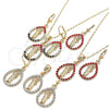 Oro Laminado Earring and Pendant Adult Set, Gold Filled Style San Judas and Teardrop Design, with Multicolor Crystal, Polished, Golden Finish, 10.351.0013.1