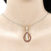 Oro Laminado Earring and Pendant Adult Set, Gold Filled Style San Judas and Teardrop Design, with Garnet Crystal, Polished, Golden Finish, 10.351.0013.2