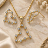 Oro Laminado Earring and Pendant Adult Set, Gold Filled Style Heart Design, with White Crystal, Polished, Golden Finish, 10.351.0014