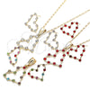 Oro Laminado Earring and Pendant Adult Set, Gold Filled Style Heart Design, with White Crystal, Polished, Golden Finish, 10.351.0014