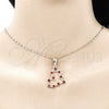 Oro Laminado Earring and Pendant Adult Set, Gold Filled Style Heart Design, with Garnet Crystal, Polished, Golden Finish, 10.351.0014.1