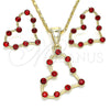 Oro Laminado Earring and Pendant Adult Set, Gold Filled Style Heart Design, with Garnet Crystal, Polished, Golden Finish, 10.351.0014.1
