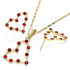 Oro Laminado Earring and Pendant Adult Set, Gold Filled Style Heart Design, with Garnet Crystal, Polished, Golden Finish, 10.351.0014.1