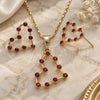 Oro Laminado Earring and Pendant Adult Set, Gold Filled Style Heart Design, with Garnet Crystal, Polished, Golden Finish, 10.351.0014.1
