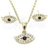 Oro Laminado Earring and Pendant Adult Set, Gold Filled Style with Black and White Crystal, Polished, Golden Finish, 10.351.0016