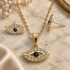 Oro Laminado Earring and Pendant Adult Set, Gold Filled Style with Black and White Crystal, Polished, Golden Finish, 10.351.0016