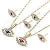 Oro Laminado Earring and Pendant Adult Set, Gold Filled Style with Black and White Crystal, Polished, Golden Finish, 10.351.0016