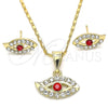 Oro Laminado Earring and Pendant Adult Set, Gold Filled Style with Garnet and White Crystal, Polished, Golden Finish, 10.351.0016.1