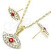 Oro Laminado Earring and Pendant Adult Set, Gold Filled Style with Garnet and White Crystal, Polished, Golden Finish, 10.351.0016.1