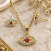 Oro Laminado Earring and Pendant Adult Set, Gold Filled Style with Garnet and White Crystal, Polished, Golden Finish, 10.351.0016.1