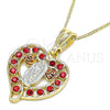 Oro Laminado Pendant Necklace, Gold Filled Style Guadalupe and Heart Design, with Garnet Crystal, Polished, Tricolor, 04.351.0025.20 (02 MM Thickness, 20 Inches Length)
