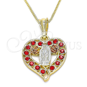 Gold Filled Necklace — Pendant Necklace Guadalupe and Heart Design with Garnet — main product view — SKU 135805 | Oro Laminado collar — Pendant Necklace Guadalupe and corazón diseño with Garnet — SKU 135805