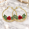 Oro Laminado Medium Hoop, Gold Filled Style Flower and Leaf Design, Polished, Tricolor, 02.351.0103.35