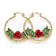 Oro Laminado Medium Hoop, Gold Filled Style Flower and Leaf Design, Polished, Tricolor, 02.351.0103.35