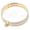 Oro Laminado Semanario Bangle, Gold Filled Style with White Cubic Zirconia, Diamond Cutting Finish, Tricolor, 07.253.0012.06 (02 MM Thickness, Size 6 (2.75 Diameter))