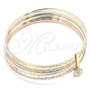 Oro Laminado Semanario Bangle, Gold Filled Style with White Cubic Zirconia, Diamond Cutting Finish, Tricolor, 07.253.0012.06 (02 MM Thickness, Size 6 (2.75 Diameter))