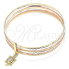 Oro Laminado Semanario Bangle, Gold Filled Style Turtle Design, with White Cubic Zirconia, Diamond Cutting Finish, Tricolor, 07.253.0013.06 (02 MM Thickness, Size 6 (2.75 Diameter))