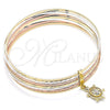 Oro Laminado Semanario Bangle, Gold Filled Style Turtle Design, with White Cubic Zirconia, Diamond Cutting Finish, Tricolor, 07.253.0013.06 (02 MM Thickness, Size 6 (2.75 Diameter))