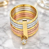 Oro Laminado Multi Stone Ring, Gold Filled Style Semanario Design, with White Crystal, Diamond Cutting Finish, Tricolor, 01.253.0040.07 (Size 7)
