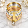 Oro Laminado Multi Stone Ring, Gold Filled Style Semanario Design, with White Crystal, Diamond Cutting Finish, Tricolor, 01.253.0040.08 (Size 8)