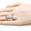 Oro Laminado Multi Stone Ring, Gold Filled Style Semanario Design, with White Crystal, Diamond Cutting Finish, Tricolor, 01.253.0040.09 (Size 9)