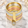 Oro Laminado Multi Stone Ring, Gold Filled Style Semanario Design, with White Crystal, Diamond Cutting Finish, Tricolor, 01.253.0040.09 (Size 9)